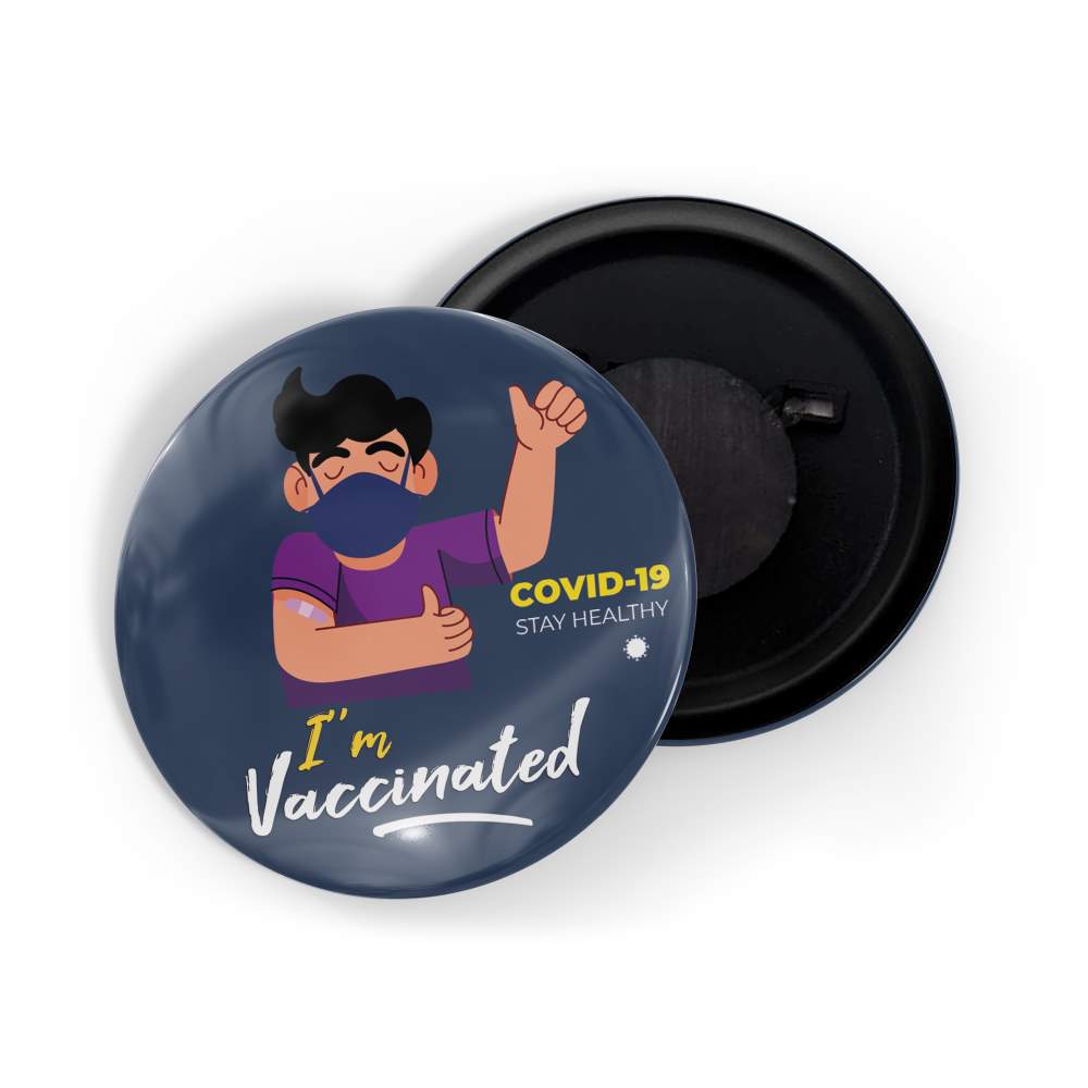 dhcrafts Fridge Magnet Blue I'm Vaccinated D5 (Pack of 1) Glossy Finish Design Pack of 1 (5.8cm)